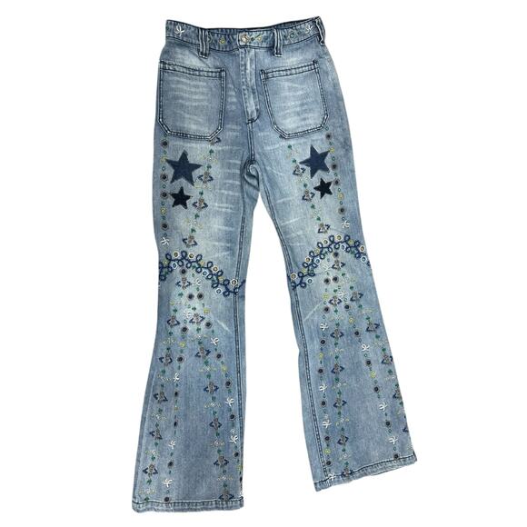 Free People Delphine High-Waist Embroidered Flare Jeans - Picture 6 of 11